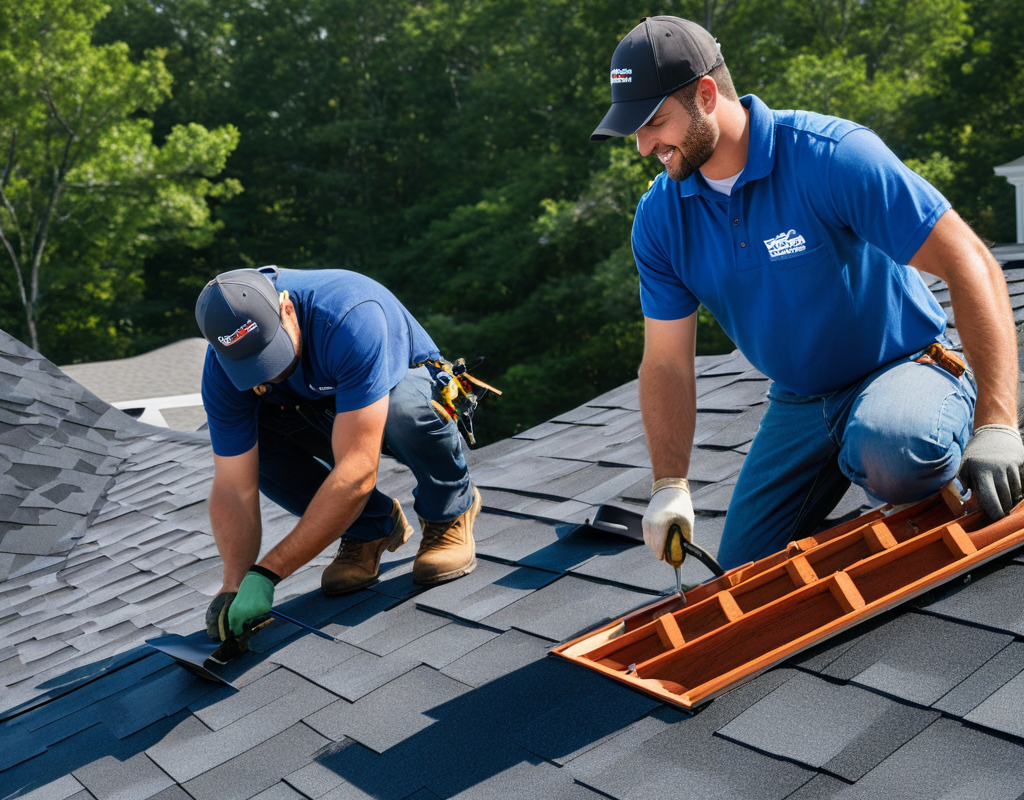 two men working on roof