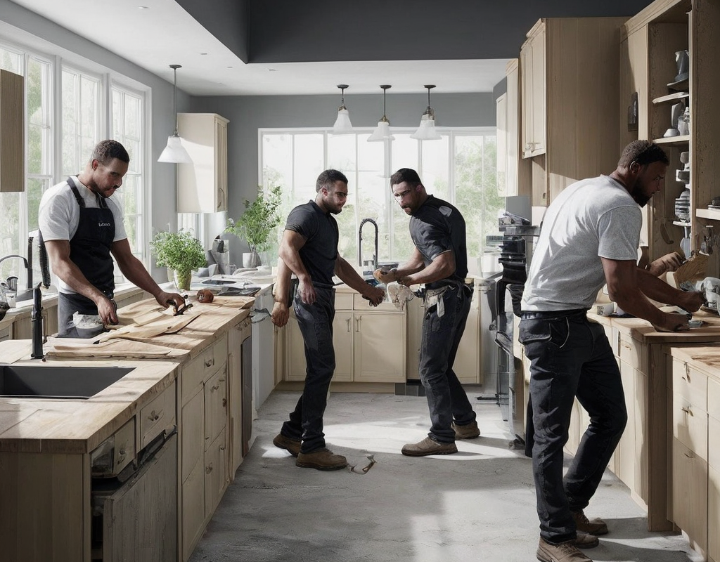 MEN REMODELING A KITCHEN